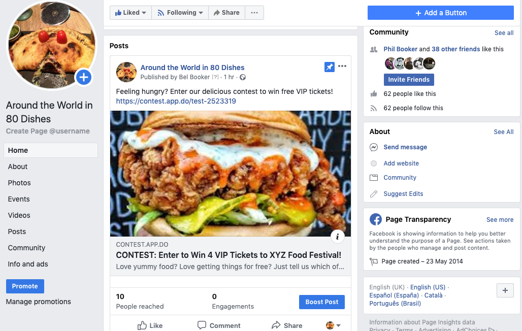 Creating Facebook contests